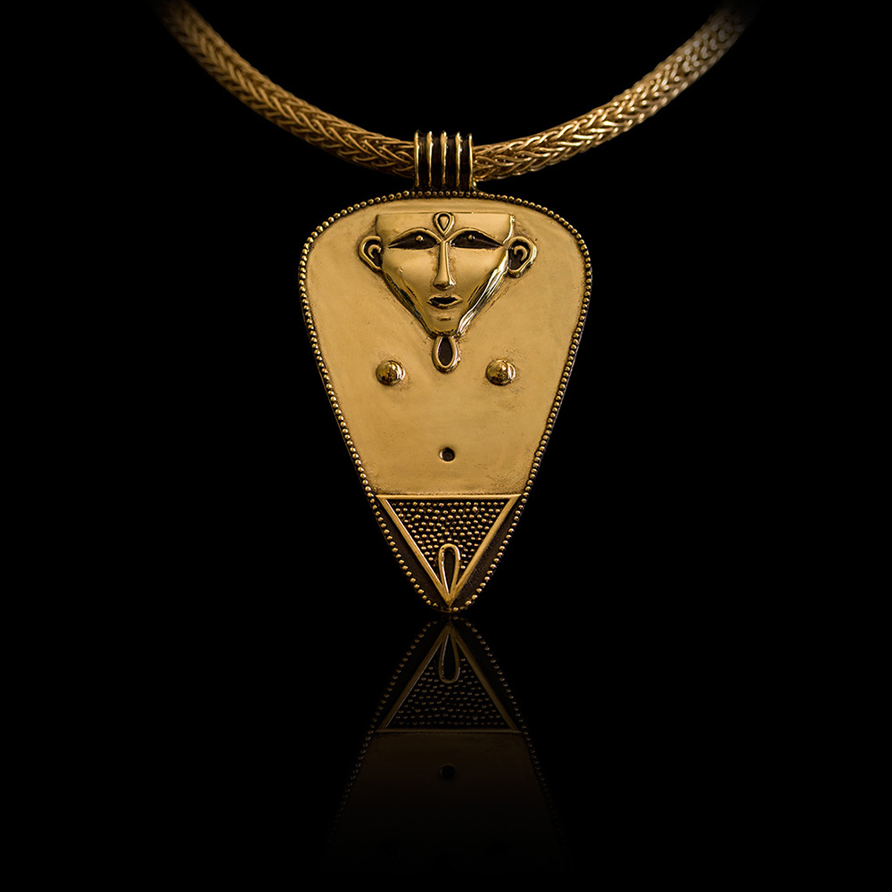 Chain With Naked Goddess Pendant, Gold Plated Brass