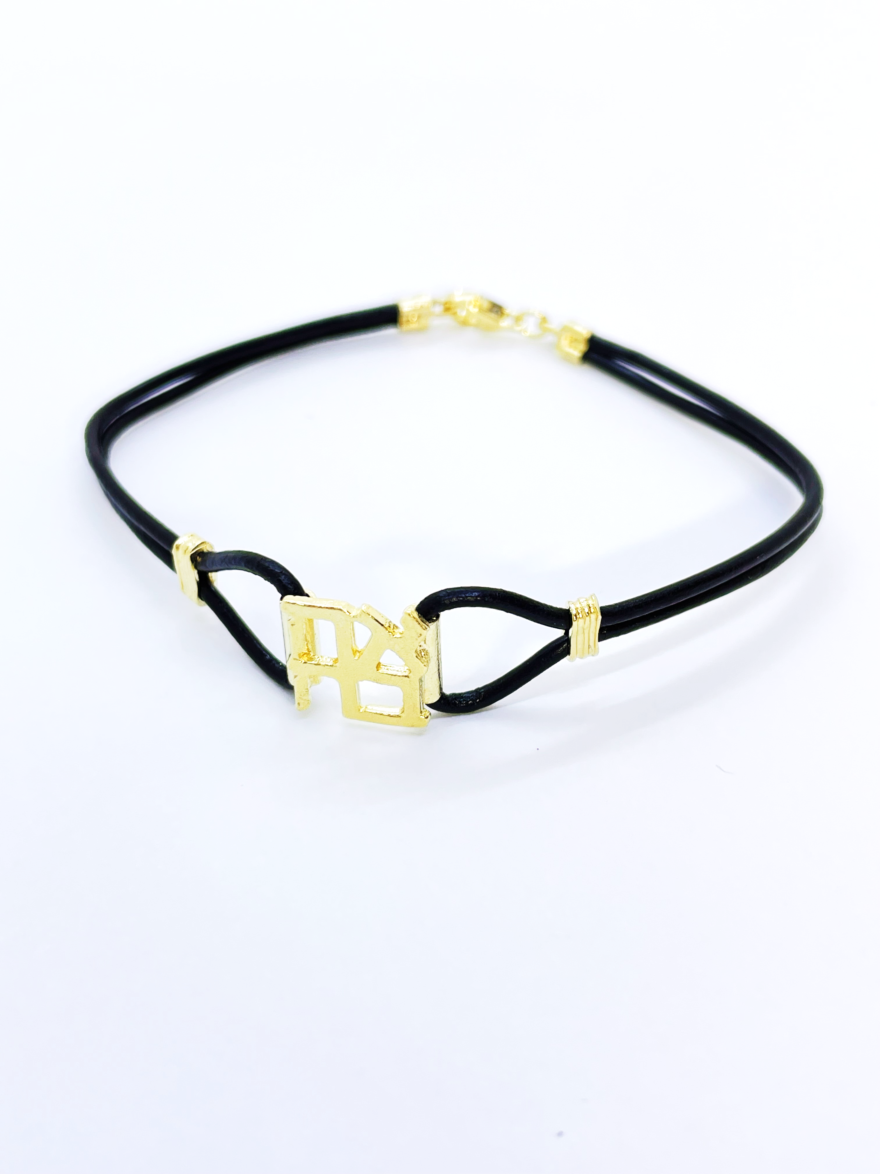 Leather Bracelet With Gold Plated Silver Ahava Pendant