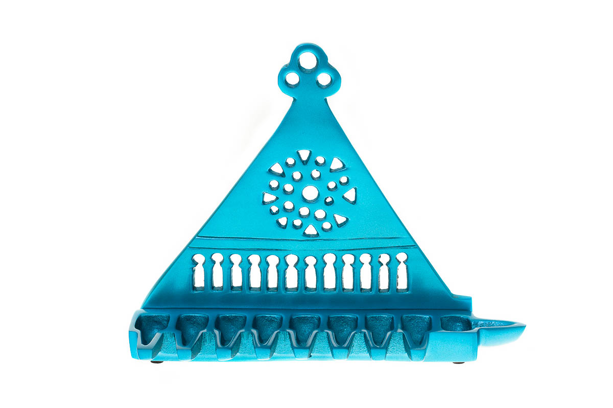 East-and-West Hanukkah Lamp (cast Brass) – Turquoise