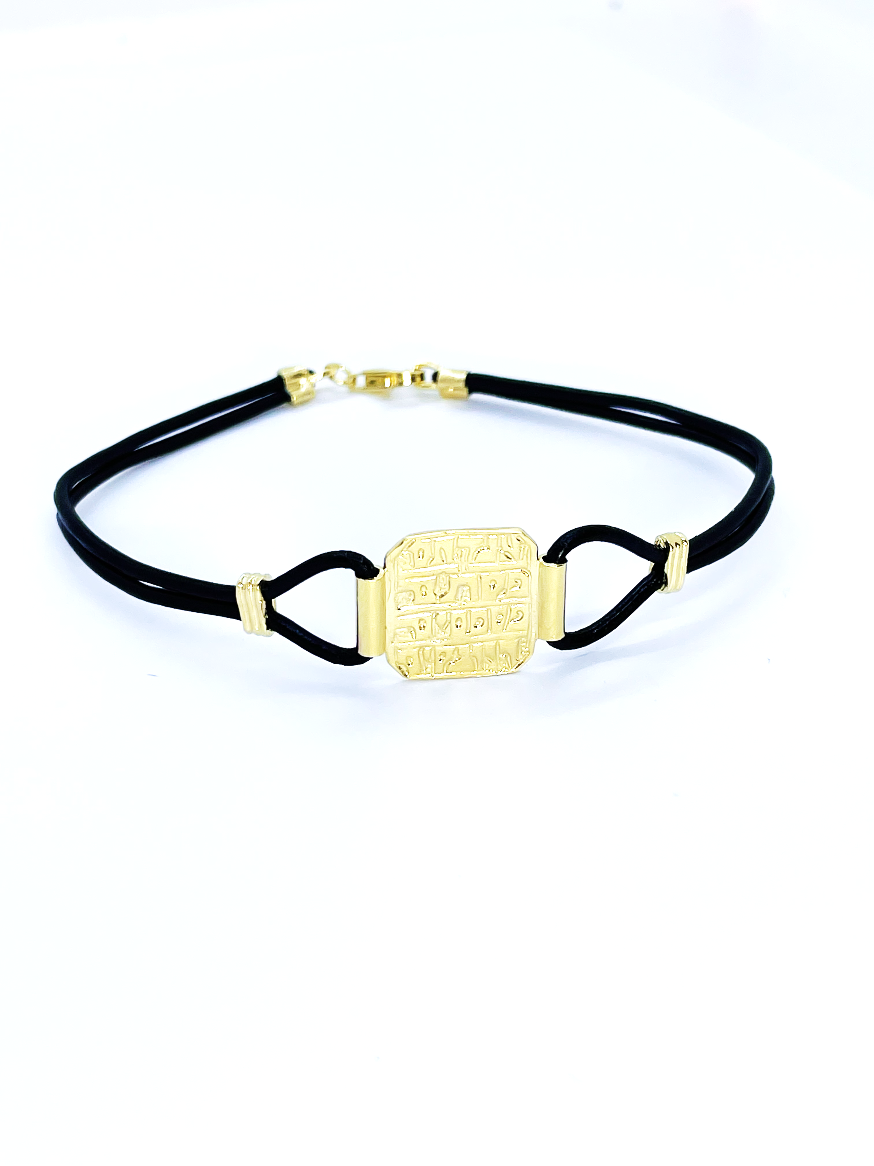 Leather Bracelet With Gold Plated Silver Healing Amuletic Pendant