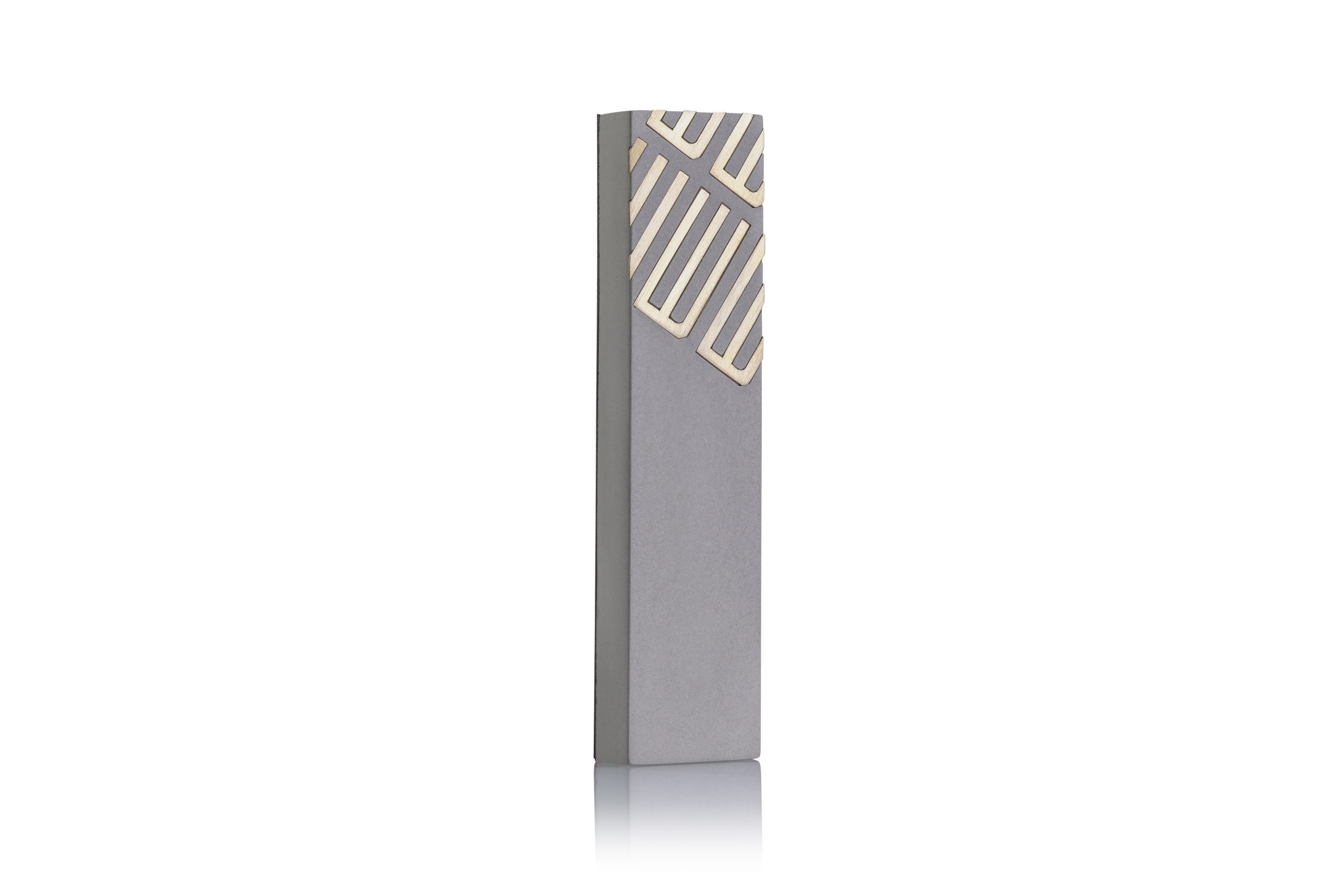 Elegant Mezuzah Case – Diagonal Shin Design in Concrete and Gilt Brass
