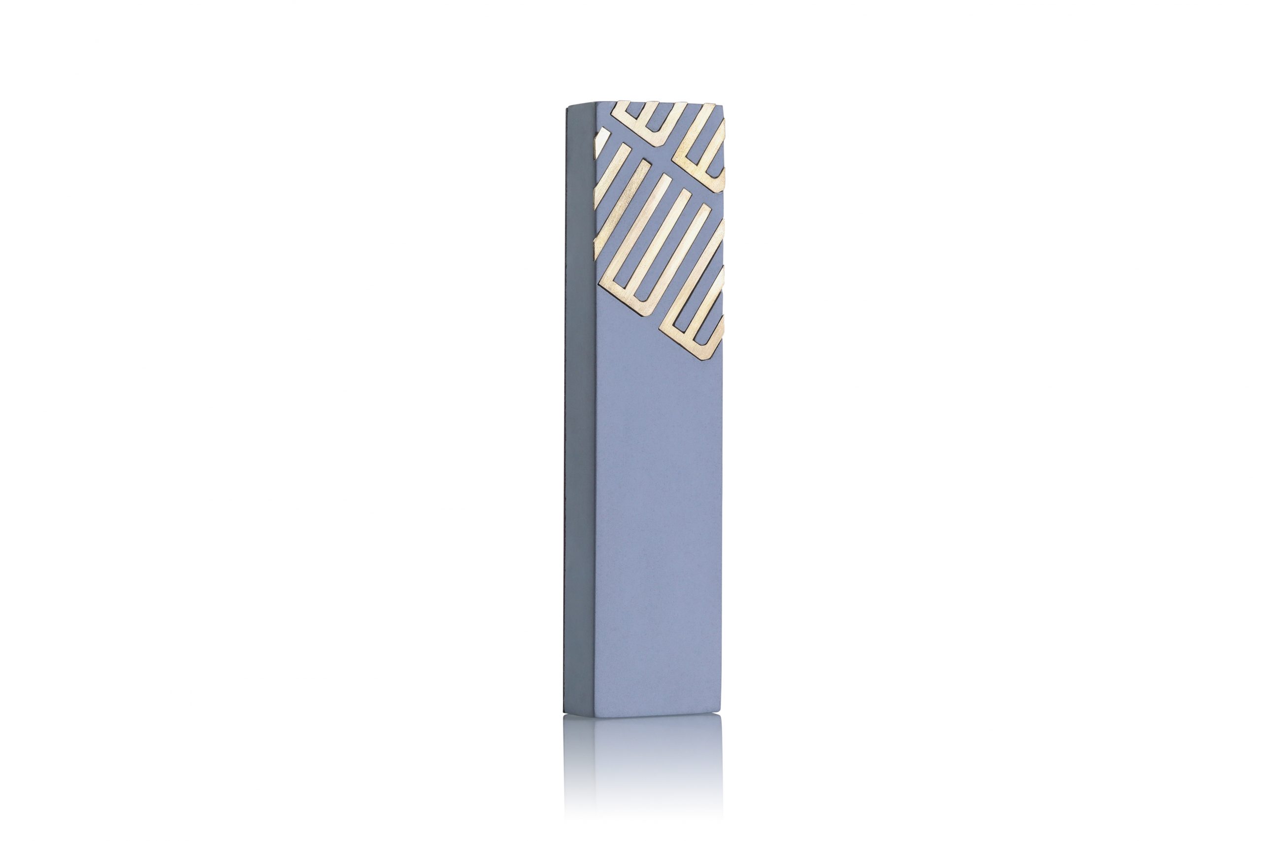 Elegant Mezuzah Case – Diagonal Shin Design in Concrete and Gilt Brass
