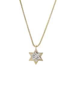 Double Star Of David Pendant With Diamond And Chain – 14K Gold