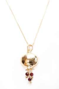 Necklace with gold plated pomegranate pendant – with stones