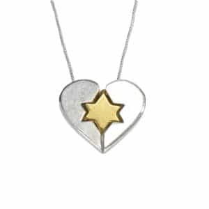 Silver Heart Pendant With Chain – Star Of David
