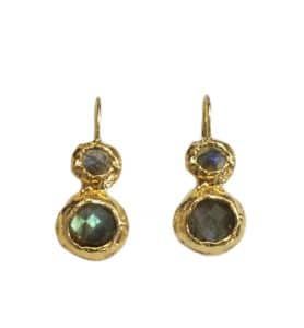 Gold Plated Dangle Earrings – With Two Labradorite Stones