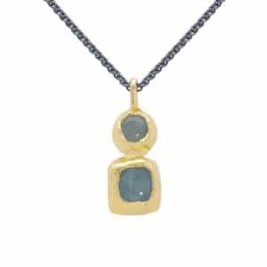 Necklace With Two Stone Gold Plated Pendant