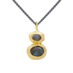 Necklace with Two Stone Gold Plated Pendant