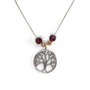 Tree Of Life Necklace – Silver With Garnet Stone